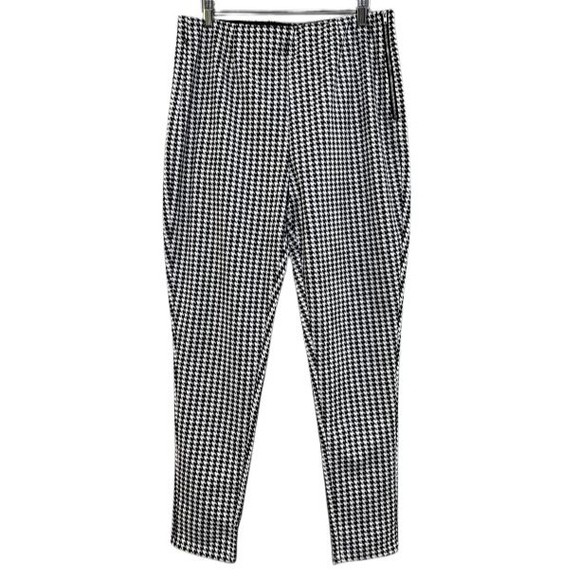 Serra Womens Black White Houndstooth Faux Suede Ankle Pants Side Zip L 12/14 - Picture 1 of 9